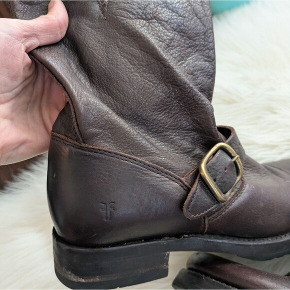 Frye Veronica Short Moto Boots Size 7.5 Dark Brown Leather Ankle Calf Booties - Picture 2 of 13